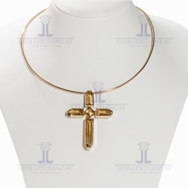Collier mit Citrinbesetztem Kreuz-Anhänger
