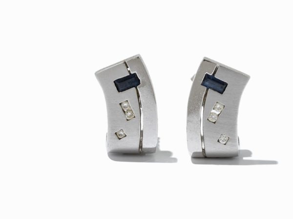 4-tlg. Saphir & Diamant Parure, 14K Weißgold Ohrschmuck