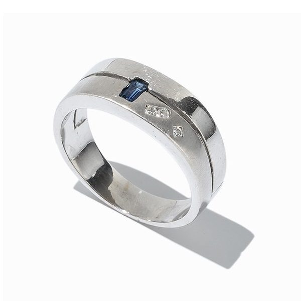 4-tlg. Saphir & Diamant Parure, 14K Weißgold Ring