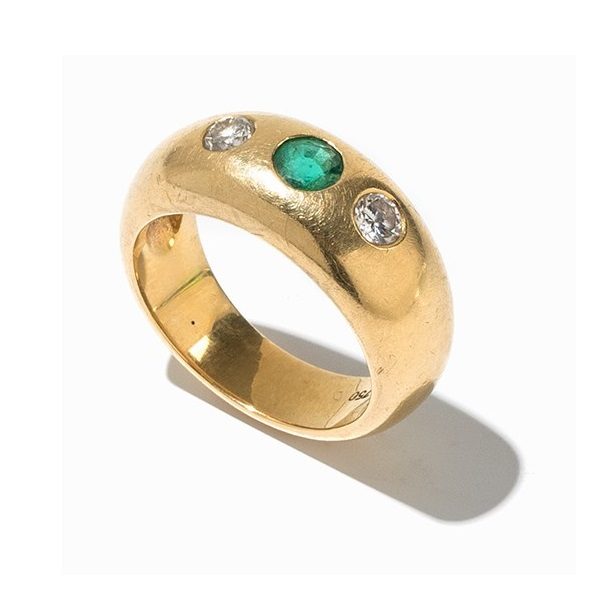 Bandring mit 2 Brillanten und Smaragd