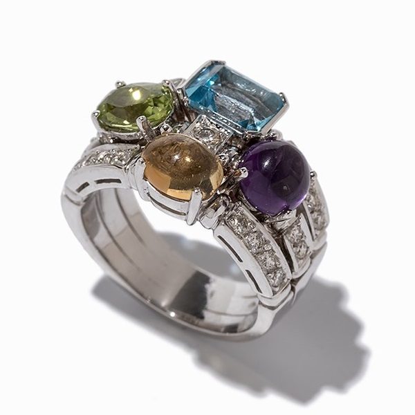 Diamantring mit Topas, Citrin, Amethyst & Peridot