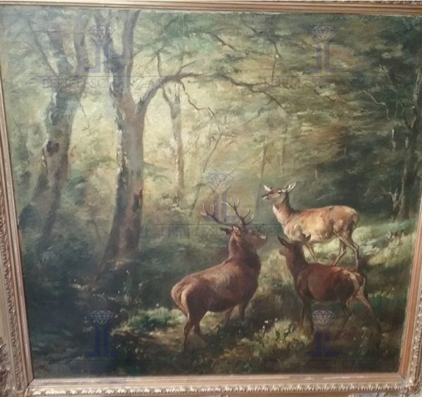 Franz Xaver von Pausinger  "Rotwild auf sonniger Waldlichtung"