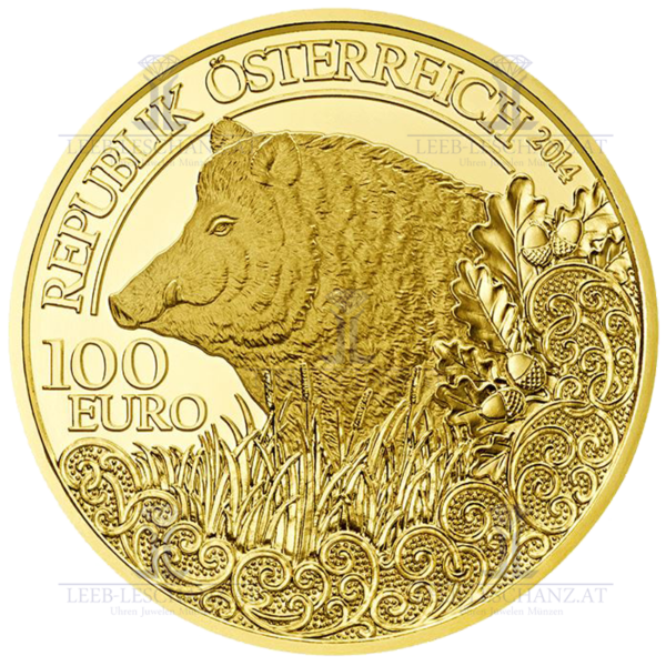 Österreich 100 Euro Gold, 2014, Das Wildschwein