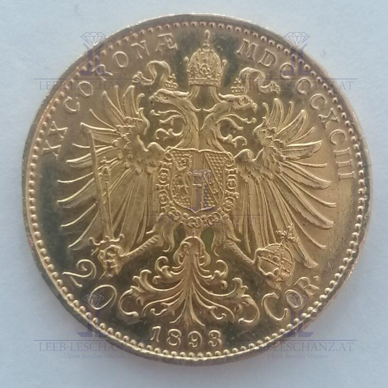 20 Kronen Gold 900/000 1893 Coronen 20